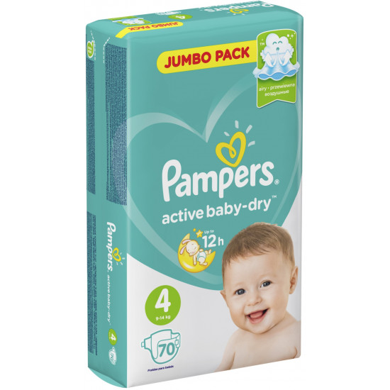 Pampers active baby-dry подгузники #4, 9-14 кг, 70шт (44769)