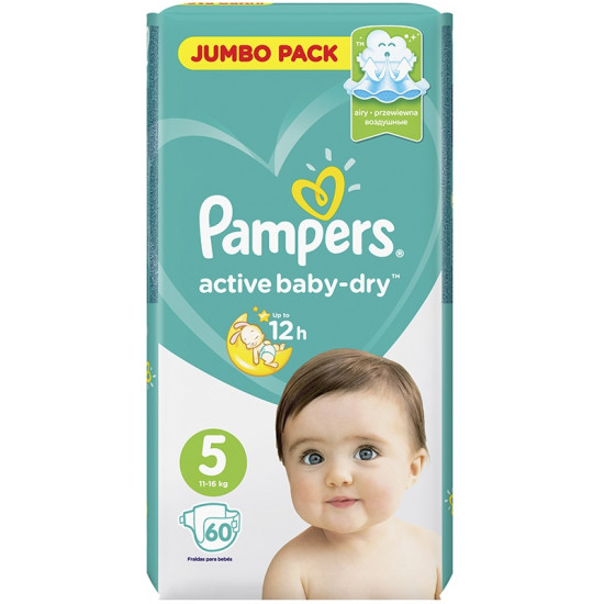 Pampers active baby-dry подгузники #5, 11-16 кг, 60шт (04747)