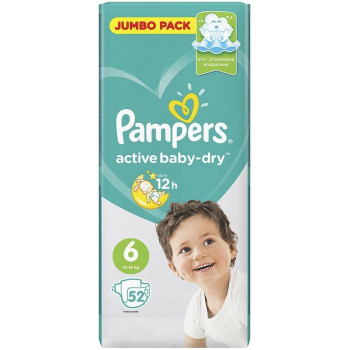 Pampers active baby-dry подгузники #6, 13-18 кг, 52шт (14346)