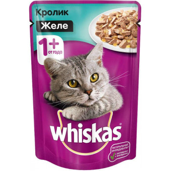 Whiskas корм пауч для взрослых кошек, кролик желе, 85гр (35982)