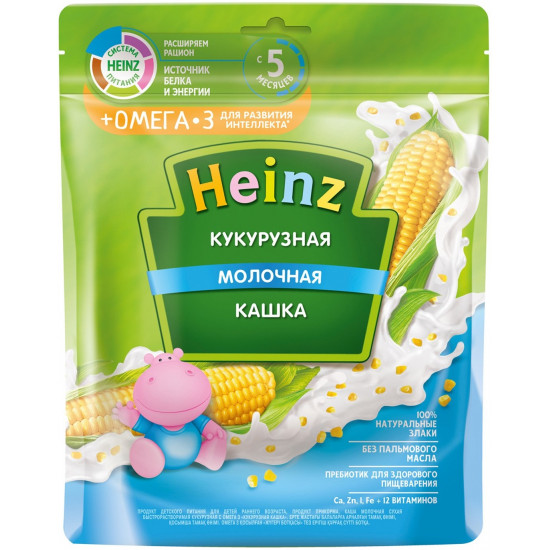 Heinz кукурузная каша молочная + омега3, с 5 месяцев, 200гр (05051)