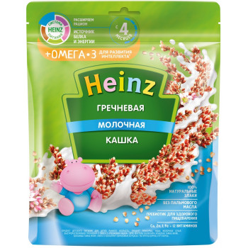 Heinz гречневая каша молочная + омега3, с 4 месяцев, 200гр (04993)