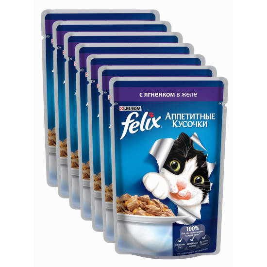 Felix корм паучи для взрослых кошек, ягненок в желе, выгодный набор 10шт*85гр (62868)
