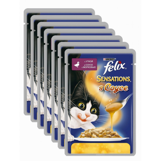 Felix Sensations корм паучи для взрослых кошек, утка в соусе c морковью, выгодный набор, 10шт*85гр (57658)