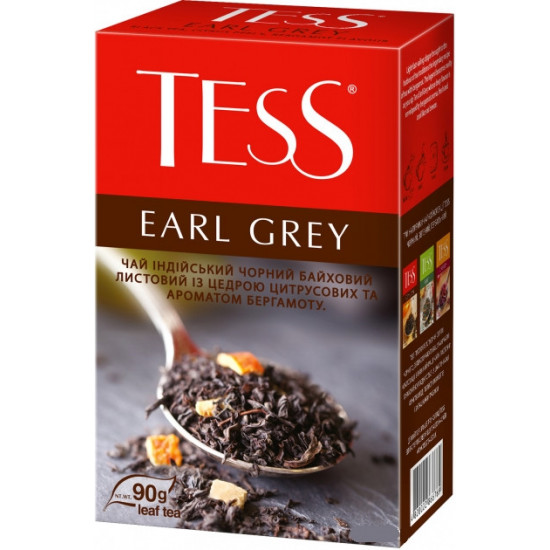 Tess Earl Grey листовой чёрный чай цедра цитрусовых с ароматом бергамота, 100гр (06449)