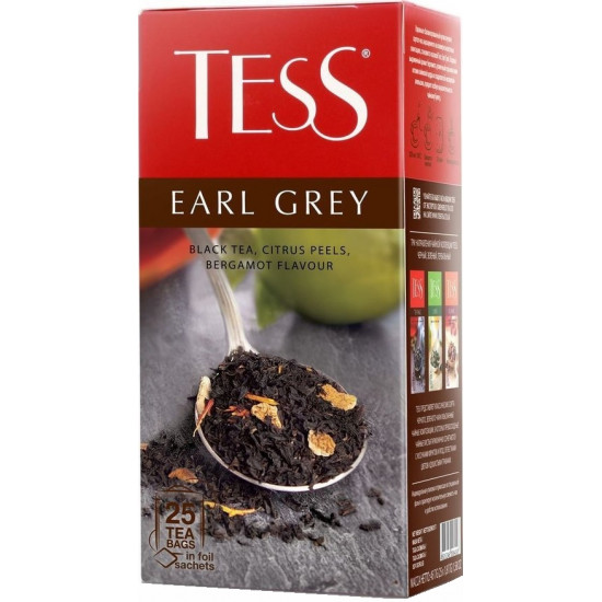 Tess Earl Grey чёрный чай цедра цитрусовых с ароматом бергамота, в пакетиках, 25шт (06456)