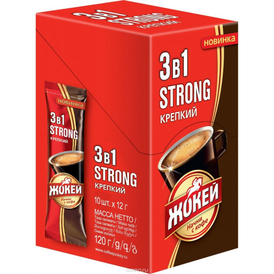 Жокей Strong кофе растворимый 3в1, 10 пакетиков (12946)