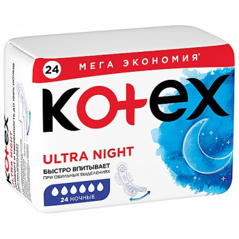 Kotex ultra night ночные гигиенические прокладки, 6 капель, 24шт (48036)