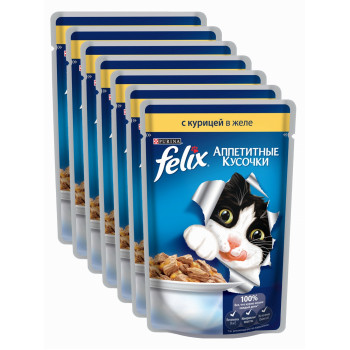 Felix корм пауч для взрослых кошек, курица в желе, выгодный набор 10шт*85гр  (20995)