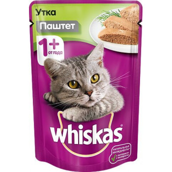 Whiskas корм пауч для взрослых кошек, утка паштет, 85гр (74792)
