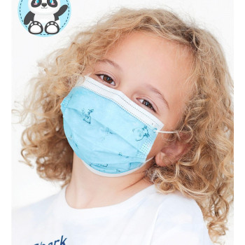 Детские маски медицинские фабричные одноразовые 3 слойные, с рисунками, цвет голубой, 20шт (05489)