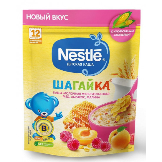 Nestle Шагайка каша молочная мультизлаковая мед, абрикос, малина 200гр (08837)