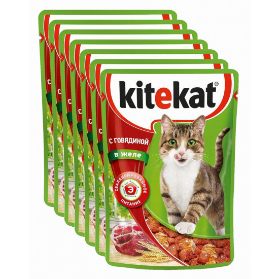 Kitekat корм пауч для взрослых кошек, говядина в желе, выгодный набор 10шт*85гр (75980)
