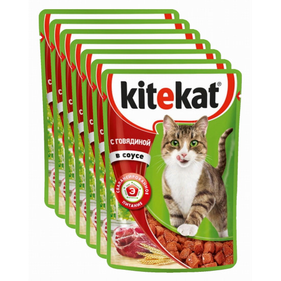 Kitekat корм пауч для взрослых кошек, говядина в соусе, выгодный набор 10шт*85гр (75966)