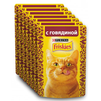 Friskies корм пауч для взрослых кошек, с говядиной, выгодный набор 10шт*85гр (68821)