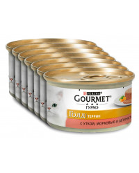 Gourmet Gold корм террин для взрослых кошек, с уткой, морковью и шпинатом, выгодный набор 10шт*85гр (28778)