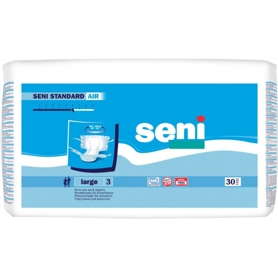 Seni Standard Air подгузники для взрослых #3, Large, 6 капель, 100-150 см, 30шт (95422)