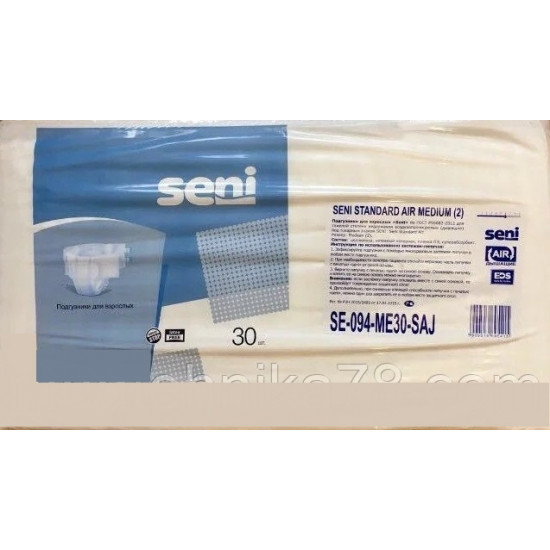 Seni Standard Air подгузники для взрослых #2, Medium, 6 капель, 75-125 см, 30шт (95415)