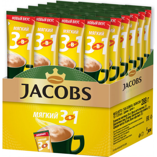 Jacobs Мягкий кофе растворимый 3в1, 24 пакетика (78387)