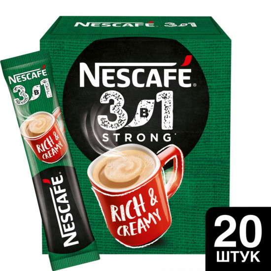 Nescafe Strong кофе растворимый 3в1, 20 пакетиков (11622)