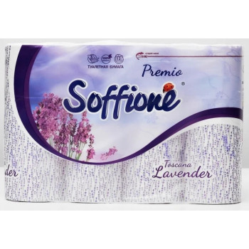 Soffione туалетная бумага, Лаванда, 12 рулонов, 3 слоя, 150 отрывов в рулоне (00495)