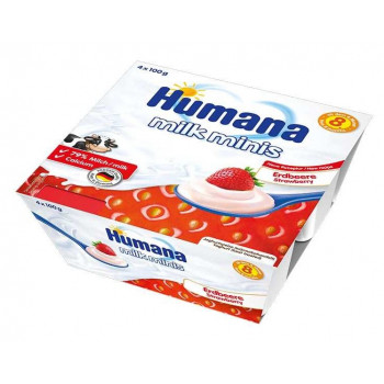 Humana молочный десерт с клубникой, с 8 месяцев, 4шт*100гр (84453)