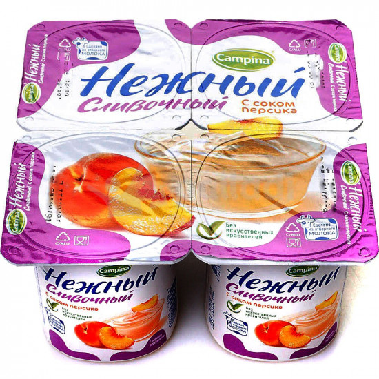 Нежный йогурт сливочный 5%, сок персика, 4шт*100г (11178)