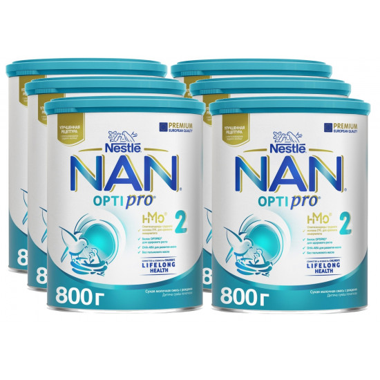 Nestle NAN Optipro сухая молочная смесь #2, 6-12 месяцев, оптом выгодный набор 4шт*800гр (77530)