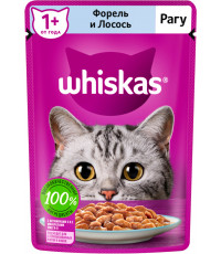 Whiskas корм пауч для взрослых кошек, рагу форель и лосось, 85гр (72058)