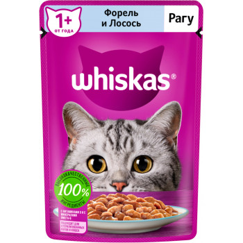Whiskas корм пауч для взрослых кошек, рагу форель и лосось, 85гр (72058)