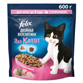 Felix Двойная вкуснятина сухой корм для котят, с курочкой, 600гр (71168)