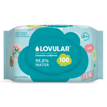 Lovular sweet kiss влажные салфетки для детей, 99,8% воды, 100шт (90206)