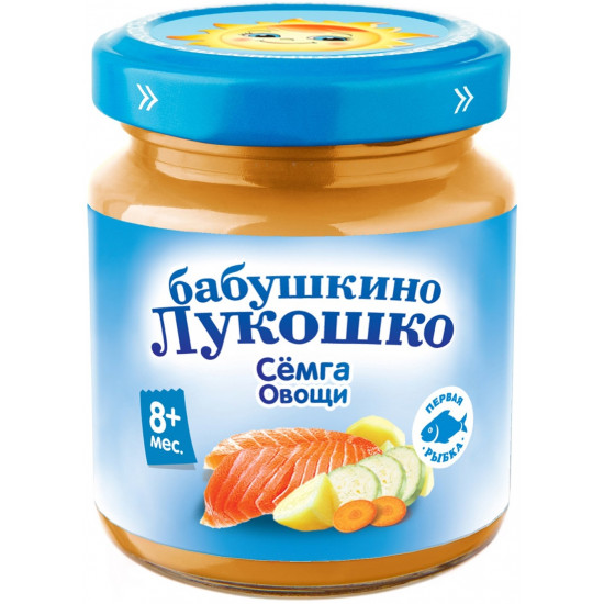 Бабушкино Лукошко пюре рыбное, сёмга и овощи, c 8 месяцев, 100гр (05842)