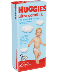 Huggies ultra comfort подгузники для мальчиков #5, 12-22 кг, 64шт (43697)