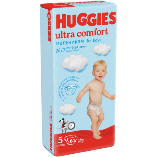 Huggies ultra comfort подгузники для мальчиков #5, 12-22 кг, 64шт (43697)