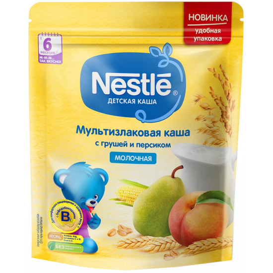 Nestle молочная мультизлаковая каша с грушей и персиком, с 6 месяцев, 220гр (05775)