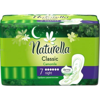 Naturella сlassic night гигиенические прокладки, мягкость ромашки, 6 капель, 7шт (37543)