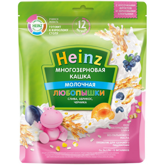 Heinz Любопышки каша, слива, абрикос и черника, с 12 месяцев, 200гр  (01800)