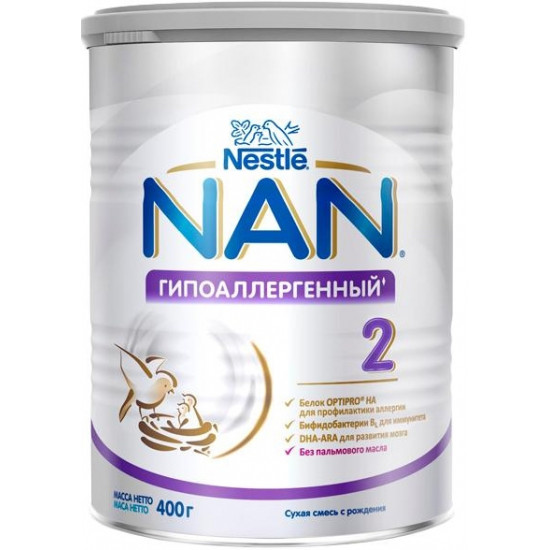 Nestle NAN сухая смесь гипоаллергенная #2, с 6-12 месяцев, 400гр (51742)