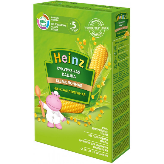 Heinz кукурузна каша низкоаллергенная, без молока, с 5 месяцев, 200гр  (01442)