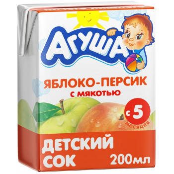 Агуша сок, яблоко и персик с мякотью, с 5 месяцев, 200мл (02961)
