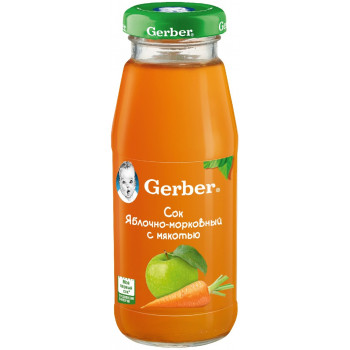 Gerber сок яблочно-морковный с мякотью, с 5 месяцев, 175мл (00267)