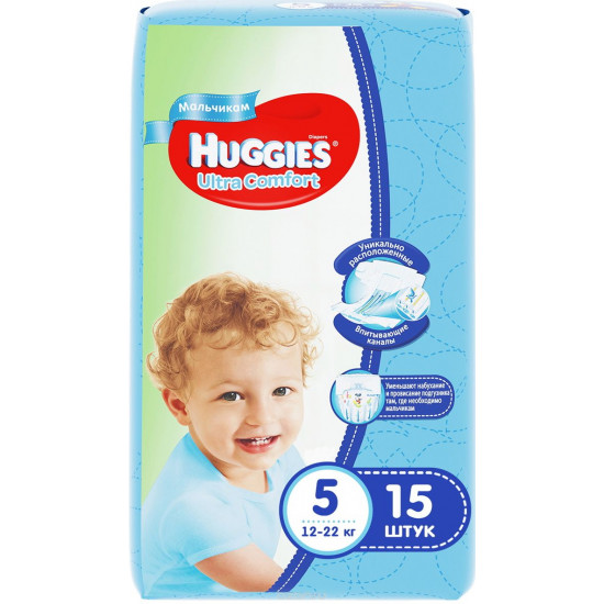 Huggies ultra comfort подгузники для мальчиков #5 12-22 кг, 15шт (43574)