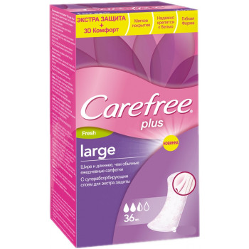 Carefree plus large  fresh ежедневные прокладки, 2,5 капли, 36шт (54995)