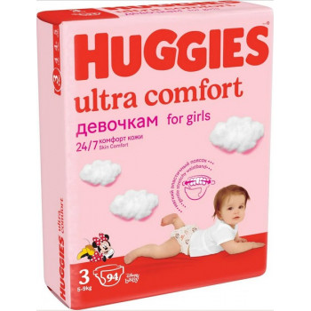 Huggies ultra comfort подгузники для девочек #3, 5-9 кг, 80шт (43666)