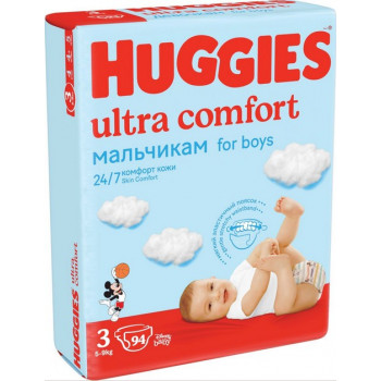 Huggies ultra comfort подгузники для мальчиков #3, 5-9 кг, 80шт (43659)