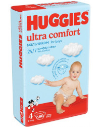 Huggies ultra comfort подгузники для мальчиков #4, 8-14 кг, 74шт (43673)