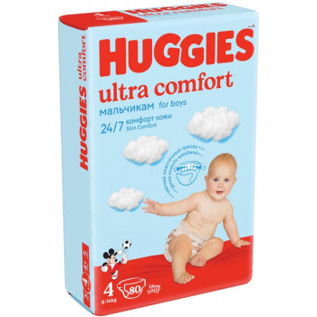 Huggies ultra comfort подгузники для мальчиков #4, 8-14 кг, 80шт (43673)