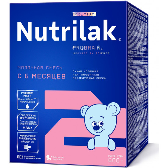 Nutrilak Premium Probrain сухая молочная смесь #2, c 6 месяцев, 600гр (20441)