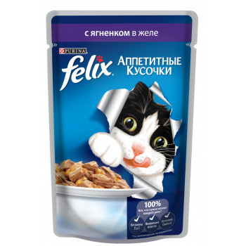Felix корм пауч для взрослых кошек, ягненок в желе, 85гр (62868)